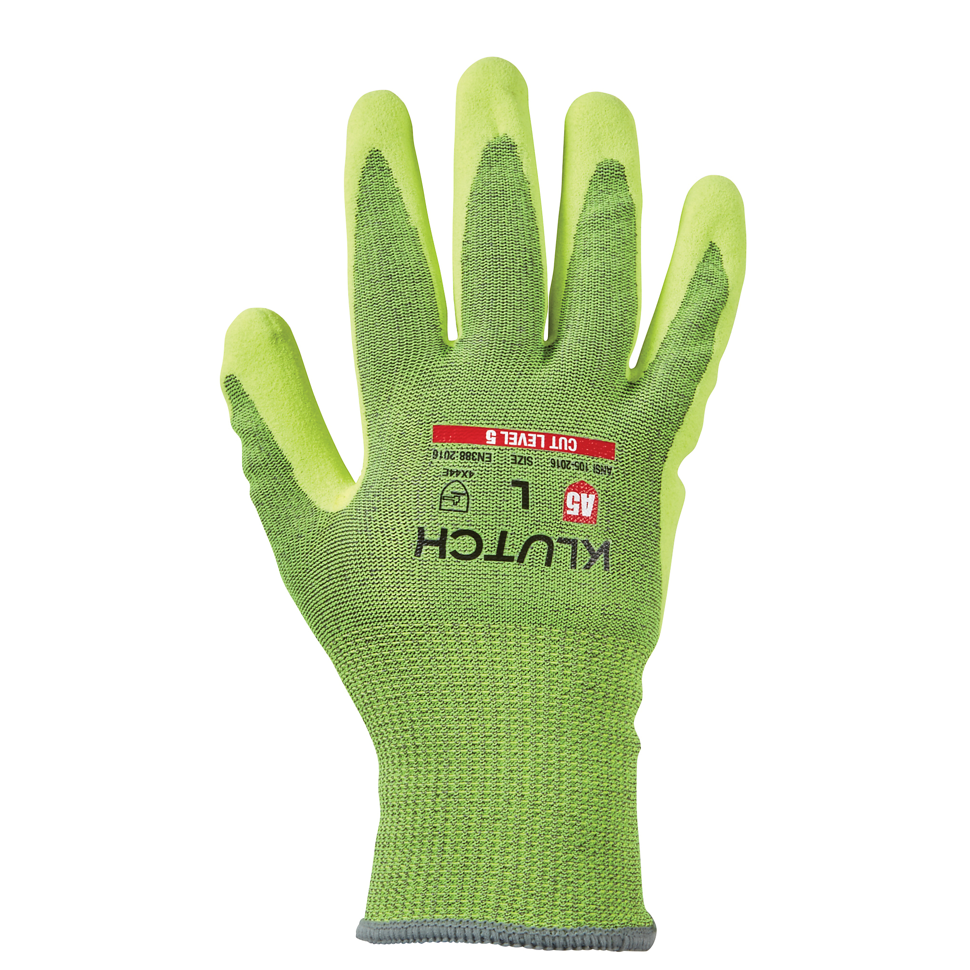Klutch Cut-Resistant High-Visibility Microfoam Nitrile-Dipped Gloves, Level 5, Yellow/Lime/Black, Large